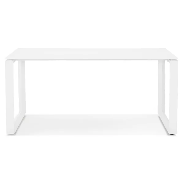 Bureau droit design en verre trempé pieds blancs (80x160 cm) OSSIAN (finition blanc)