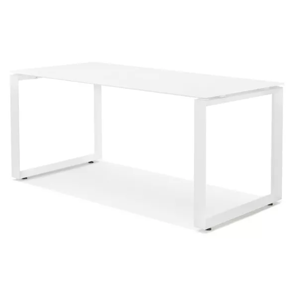 Bureau droit design en verre trempé pieds blancs (80x160 cm) OSSIAN (finition blanc)