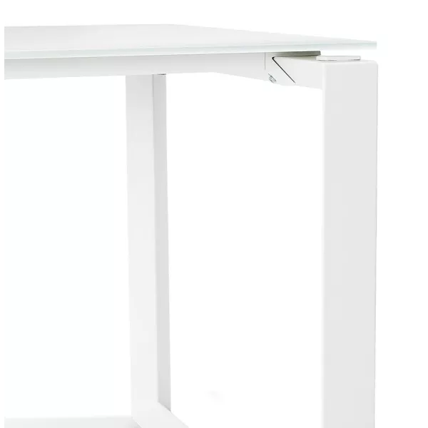 Bureau droit design en verre trempé pieds blancs (80x160 cm) OSSIAN (finition blanc)