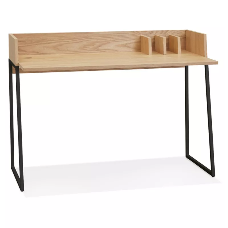 Bureau droit design en bois pieds noirs (62x120 cm) ELIOR (finition naturel)