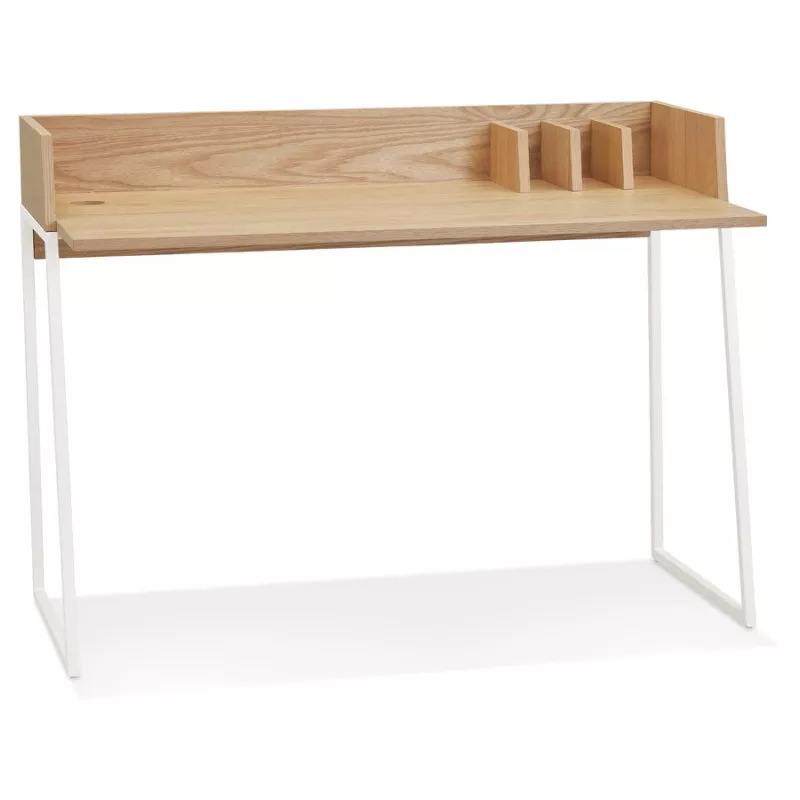 Bureau droit design en bois pieds blancs (62x120 cm) ELIOR (finition naturel)