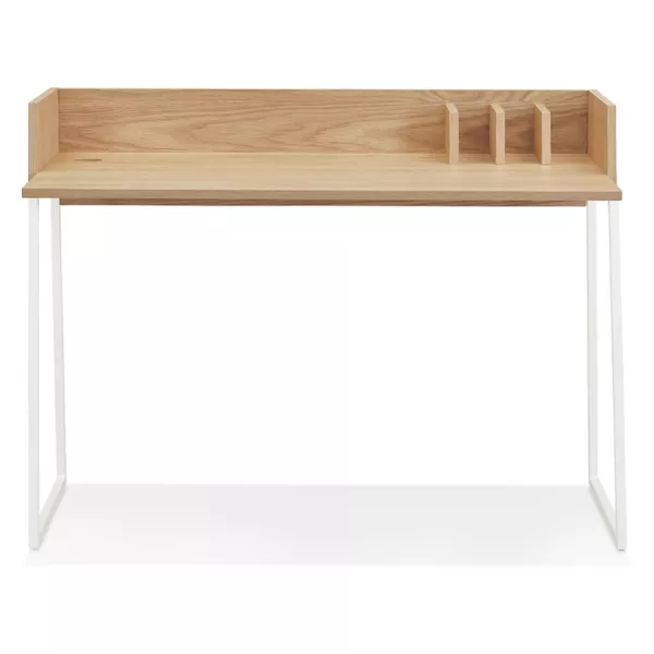 Bureau droit design en bois pieds blancs (62x120 cm) ELIOR (finition naturel)