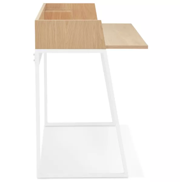 Bureau droit design en bois pieds blancs (62x120 cm) ELIOR (finition naturel)