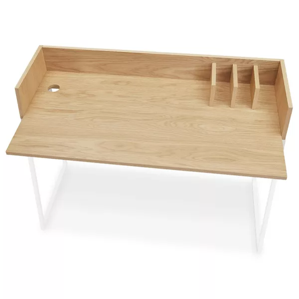 Bureau droit design en bois pieds blancs (62x120 cm) ELIOR (finition naturel)