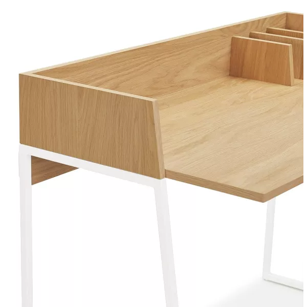 Bureau droit design en bois pieds blancs (62x120 cm) ELIOR (finition naturel)