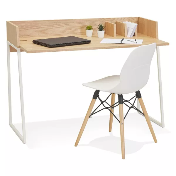 Bureau droit design en bois pieds blancs (62x120 cm) ELIOR (finition naturel)