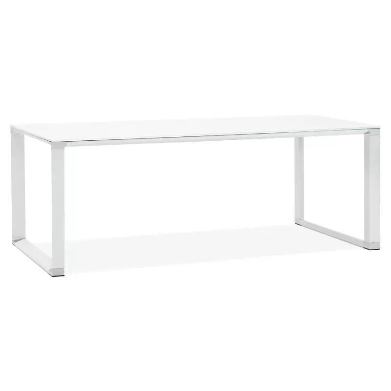 Bureau droit design en verre trempé (100x200 cm) BOIN (finition blanc)