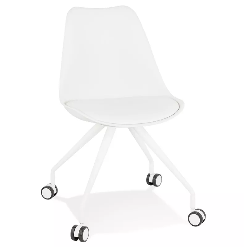 Chaise de bureau design sur roulettes ALVIZE (blanc)