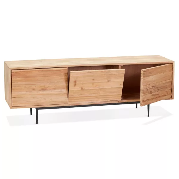 Meuble TV 3 portes en bois d'acacia 147 cm VERO (naturel, noir)