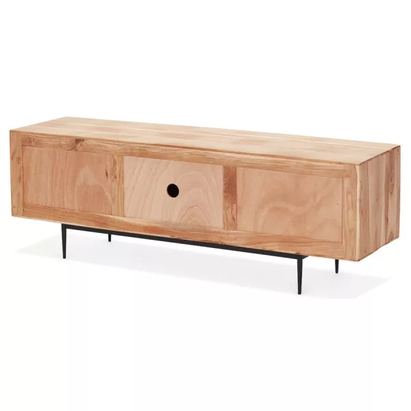 Meuble TV 3 portes en bois d'acacia 147 cm VERO (naturel, noir)