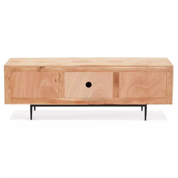 Meuble TV 3 portes en bois d'acacia 147 cm VERO (naturel, noir)