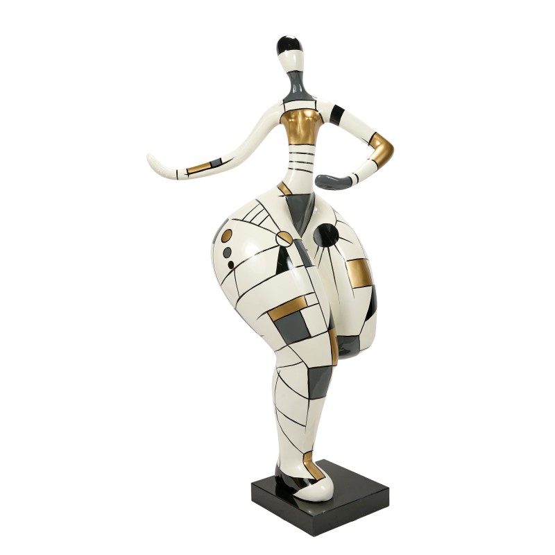 Statue décorative en résine FEMME DANSEUSE (H140 cm) (blanc, gris, doré)