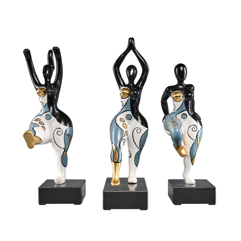 Set de 3 Statues décoratives en résine DANSEUSES (H40 cm) (blanc, bleu, doré)