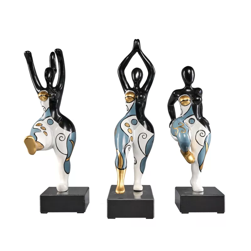 Set de 3 Statues décoratives en résine DANSEUSES (H40 cm) (blanc, bleu, doré)