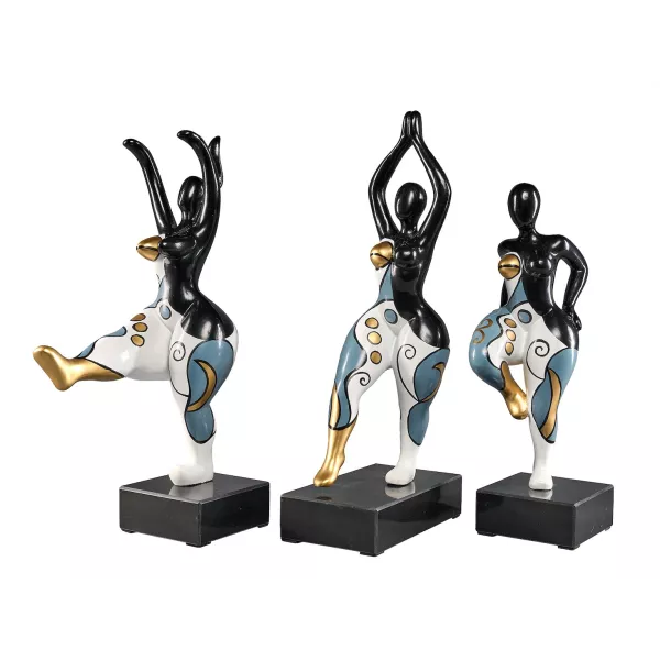 Set de 3 Statues décoratives en résine DANSEUSES (H40 cm) (blanc, bleu, doré)