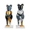 Set de 2 Statues décoratives en résine GRENOUILLES DEBOUT (H31 cm) (blanc, gris, doré)