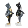 Set de 2 Statues décoratives en résine GRENOUILLES DEBOUT (H31 cm) (blanc, gris, doré)