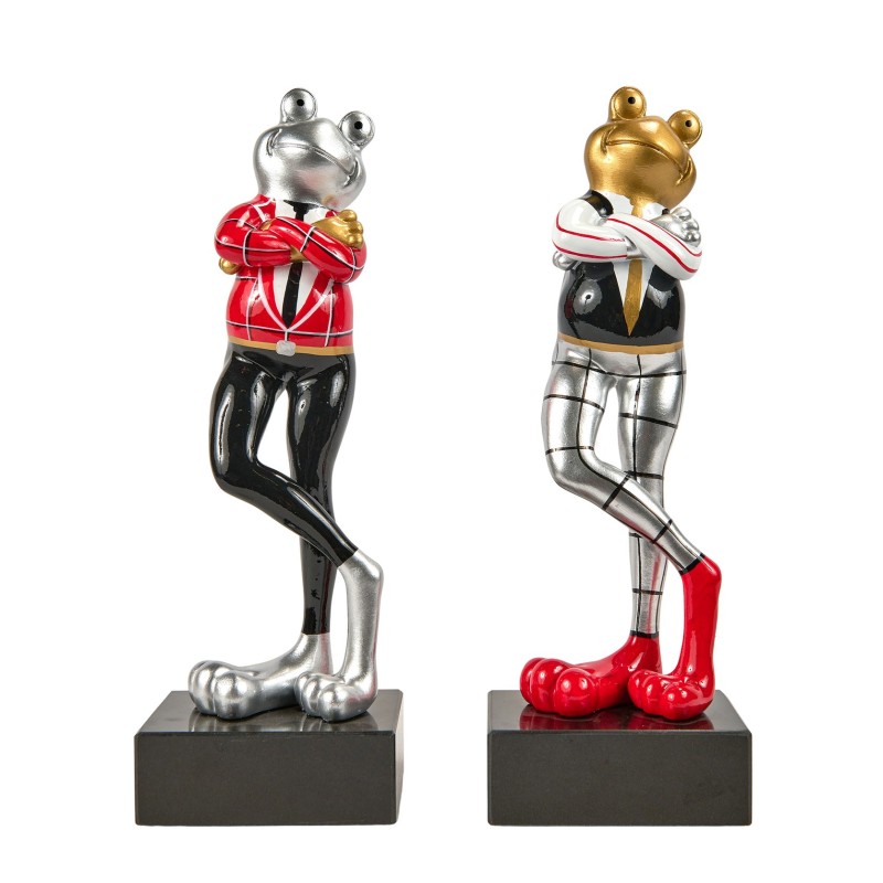 Set de 2 Statues décoratives en résine GRENOUILLES (H32 cm) (gris, doré, rouge)