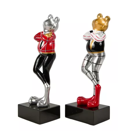 Set de 2 Statues décoratives en résine GRENOUILLES (H32 cm) (gris, doré, rouge)