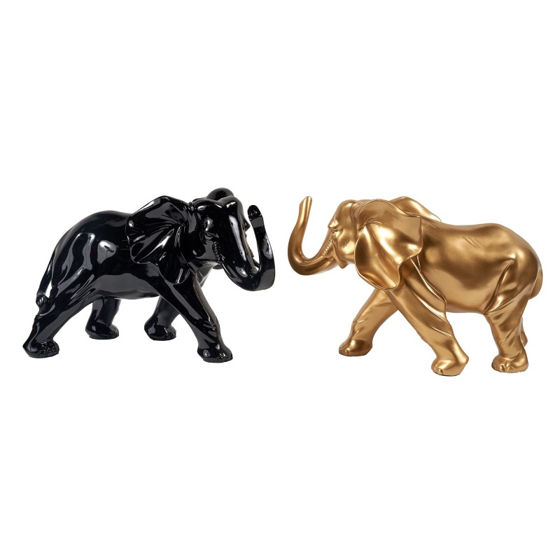 Set de 2 Statues décoratives en résine ELEPHANTEAUX (H24/L38 cm) (noir, doré)