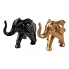 Set de 2 Statues décoratives en résine ELEPHANTEAUX (H24/L38 cm) (noir, doré)