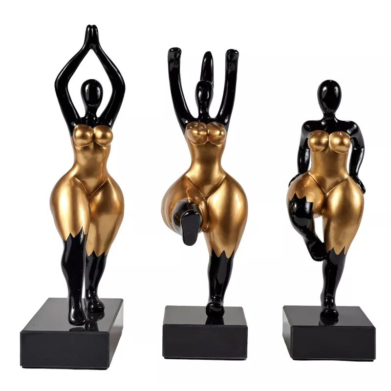 Set de 3 Statues décoratives en résine FEMME PAVLOVAS (H40 cm) (noir, doré)