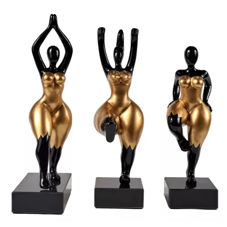 Set de 3 Statues décoratives en résine FEMME PAVLOVAS (H40 cm) (noir, doré)