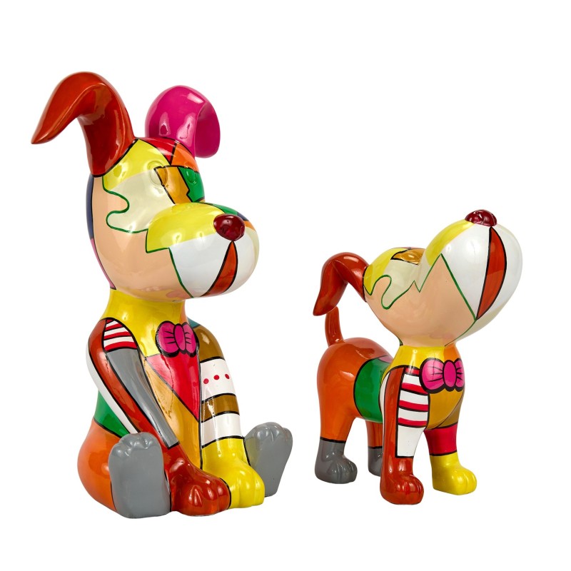 Set de 2 Statues décoratives en résine CHIENS ZAVATTA (H45 cm / H30 cm) (multicolore)