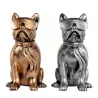 Set de 2 Statues décoratives en résine DUO CHIENS BULLDOG (H36 cm) (bronze, argent)