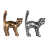 Set de 2 Statues décoratives en résine DUO CHAT patiné (H40 cm) (bronze, argent)