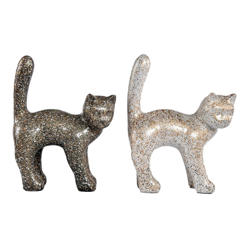 Set de 2 Statues décoratives en résine DUO CHAT pailleté (H40 cm) (blanc, noir)