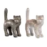 Set de 2 Statues décoratives en résine DUO CHAT pailleté (H40 cm) (blanc, noir)