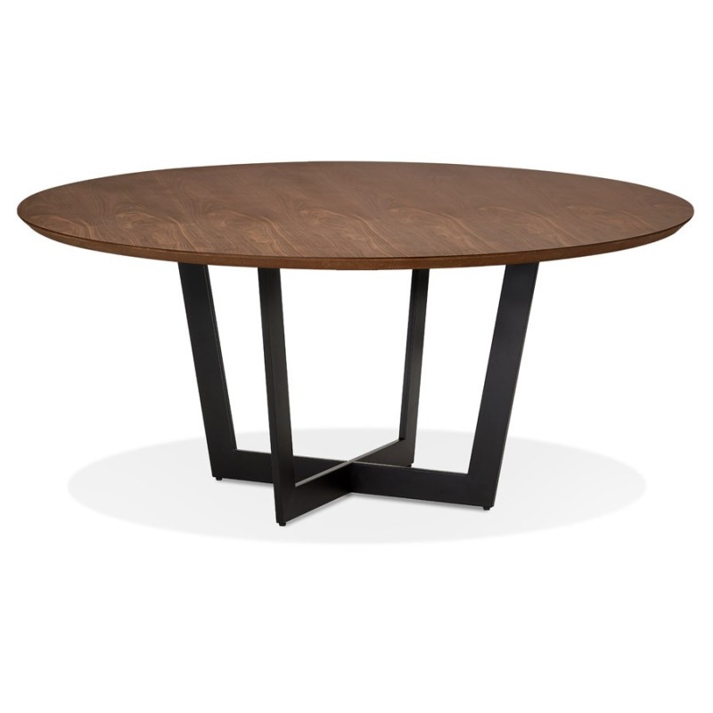 Table à manger ronde design pied noir WANNY (Ø 120 cm) (noyer)