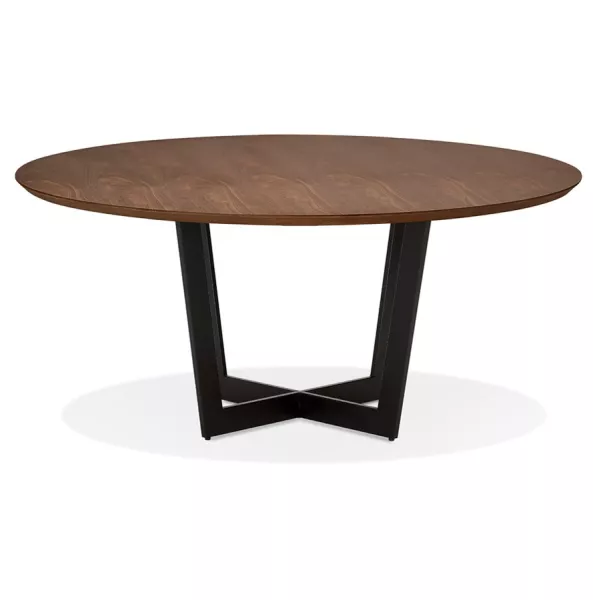 Table à manger ronde design pied noir WANNY (Ø 120 cm) (noyer)