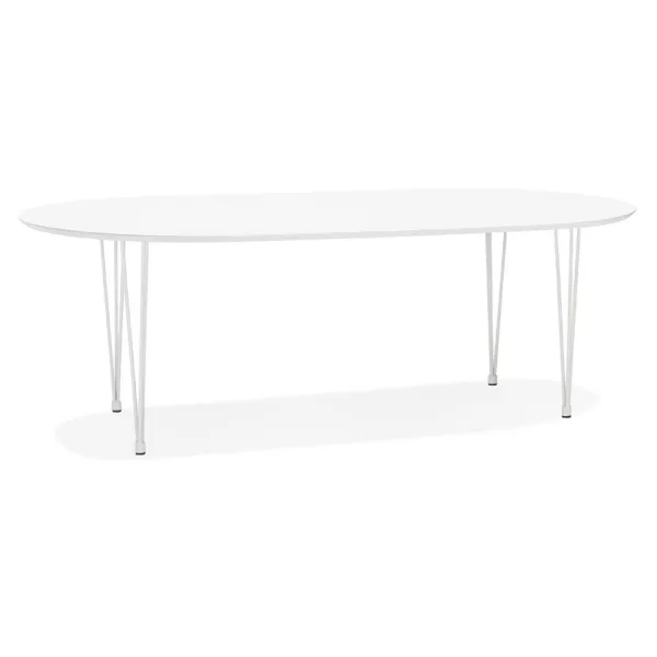 Table à manger extensible en bois et pied métal blanc ISAAC (120-220x120 cm) (blanc mat)