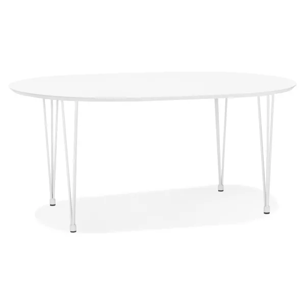 Table à manger extensible en bois et pied métal blanc ISAAC (120-220x120 cm) (blanc mat)