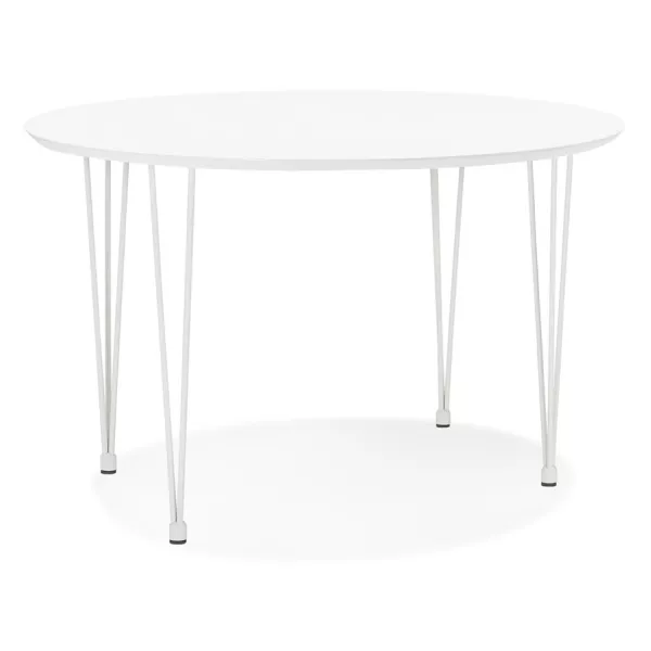 Table à manger extensible en bois et pied métal blanc ISAAC (120-220x120 cm) (blanc mat)