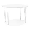 Table à manger extensible en bois et pied métal blanc ISAAC (120-220x120 cm) (blanc mat)