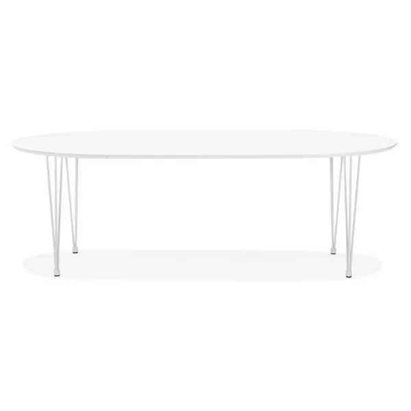 Table à manger extensible en bois et pied métal blanc ISAAC (120-220x120 cm) (blanc mat)