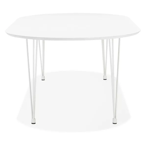 Table à manger extensible en bois et pied métal blanc ISAAC (120-220x120 cm) (blanc mat)