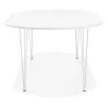 Table à manger extensible en bois et pied métal blanc ISAAC (120-220x120 cm) (blanc mat)