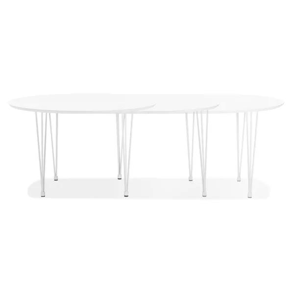 Table à manger extensible en bois et pied métal blanc ISAAC (120-220x120 cm) (blanc mat)