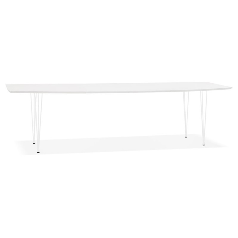 Table à manger extensible en bois et pieds métal blanc JUANA (170-270x100 cm) (blanc mat)