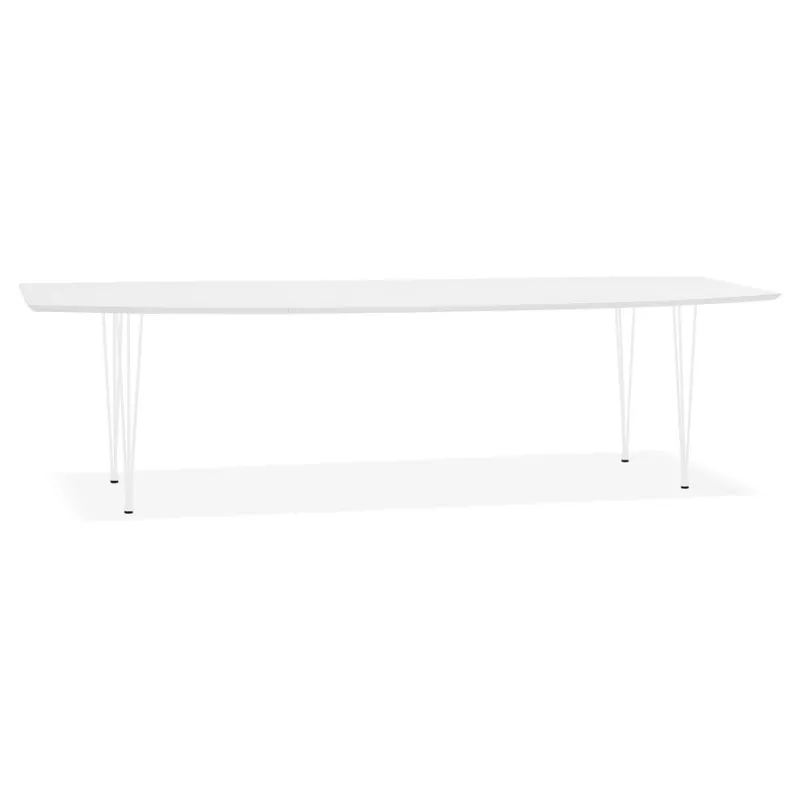 Table à manger extensible en bois et pieds métal blanc JUANA (170-270x100 cm) (blanc mat)