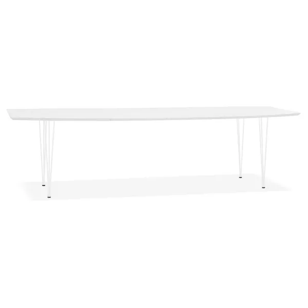 Table à manger extensible en bois et pieds métal blanc JUANA (170-270x100 cm) (blanc mat)