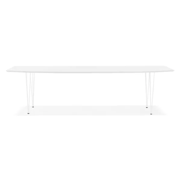 Table à manger extensible en bois et pieds métal blanc JUANA (170-270x100 cm) (blanc mat)