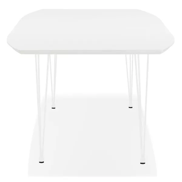 Table à manger extensible en bois et pieds métal blanc JUANA (170-270x100 cm) (blanc mat)