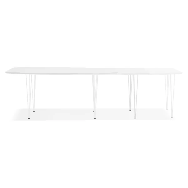 Table à manger extensible en bois et pieds métal blanc JUANA (170-270x100 cm) (blanc mat)