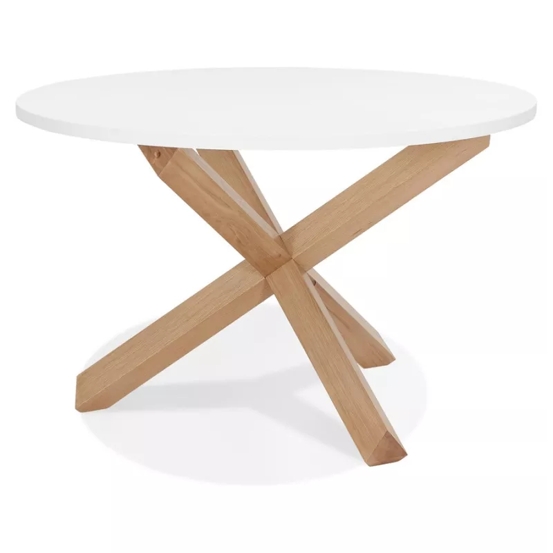 Table de repas design ronde en verre NICOLE (Ø 120 cm) (blanc mat ciré)