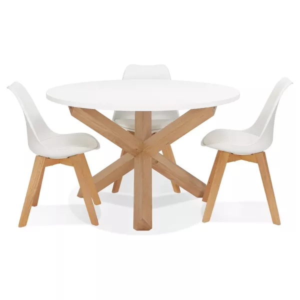 Table de repas design ronde en verre NICOLE (Ø 120 cm) (blanc mat ciré)